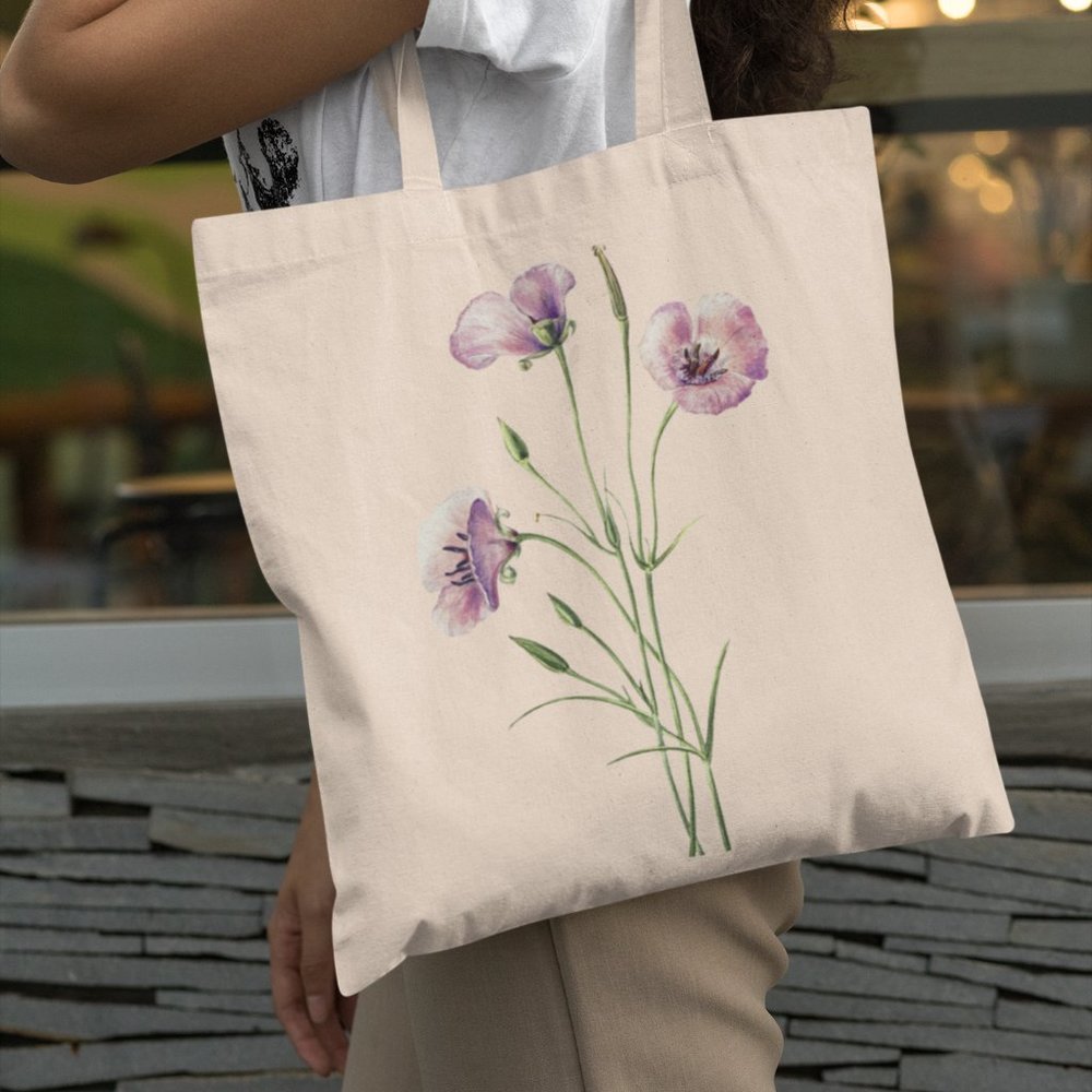 Splendid Mariposa Lily Vintage Watercolor Floral Print Graphic Canvas Tote Bag